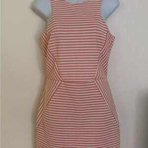 JUST ME Coral and White Striped Dress w/Cut Out Back Sz M